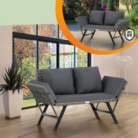 Kerti pad 2in1 polirattanból 176 × 56 × 81 cm fekete / krém