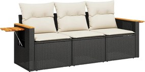 vidaXL 3 részes fekete polyrattan kerti ülőgarnitúra párnával