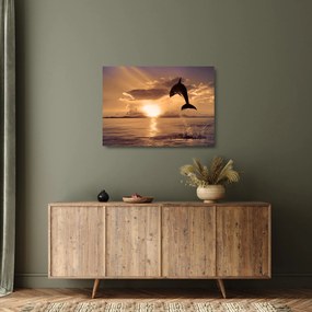Üveg kép - Delfin naplementében (70x50 cm)