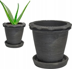 Agyag Virágtartó 15cm, állvánnyal, fekete, kerek, nappaliba, aloe verához