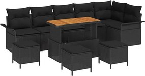 vidaXL Kerti Kanapé Szett párnával 10 pcs Fekete polirattan