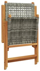 8 db szürke polyrattan és tömör fa dönthető kerti szék