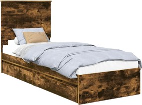 vidaXL Tárolós Ágy fejtámlával Füstölt tölgy 75 x 190 cm Faanyag