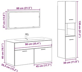 vidaXL 3 részes kézműves tölgy színű szerelt fa fürdőszobai bútorszett