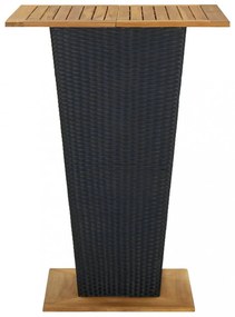 fekete polyrattan és tömör akácfa bárasztal 80 x 80 x 110 cm