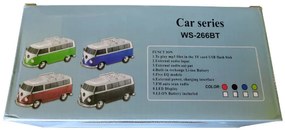 Volkswagen Transporter T1 alakú világító bluetooth hangszóró és rádió – villogó fényszórókkal és guruló kerekekkel – 21 cm
