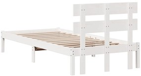 Ágykeret Fejtámlával Fehér 90x200 cm Tömör Fa Fenyő