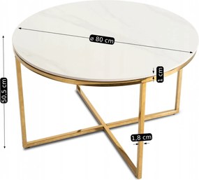 Stolik Ceramiczny MARINE Biały Marmur/Złoty