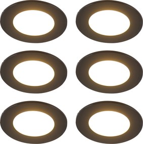 6 darabos modern beépíthető spotlámpa szett fekete LED-del, 3 lépésben szabályozható, IP65 - Blanca