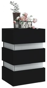 fekete szerelt fa LED-es éjjeliszekrény 45 x 35 x 67 cm