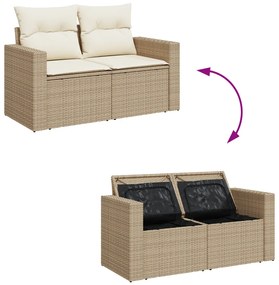 13 Részes Kerti Kanapé Szett Párnákkal Bézs Poly Rattan Akácia