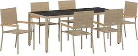 vidaXL Kert étkező szett 7 pcs Bézs polirattan