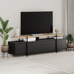 Fekete TV-állvány tölgyfa dekorral 160x48 cm Hinoa – Marckeric