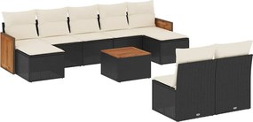vidaXL 10 részes fekete polyrattan kerti ülőgarnitúra párnákkal