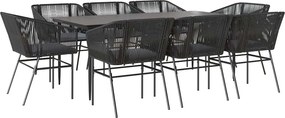 vidaXL 9 részes fekete polyrattan üveg kerti étkezőgarnitúra párnákkal