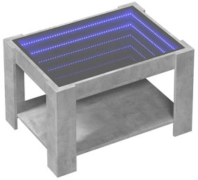 Betonszürke szerelt fa dohányzóasztal LED-del 73 x 53 x 45 cm