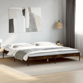 füstös tölgyszínű szerelt fa és fém ágykeret 200 x 200 cm