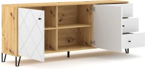 Komód 2 ajtóval és 3 fiókkal, artisan tölgy/matt fehér színkombinációban BILBAO