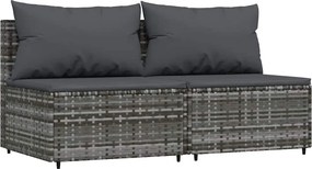 vidaXL 2 db szürke polyrattan kerti középső kanapé párnákkal