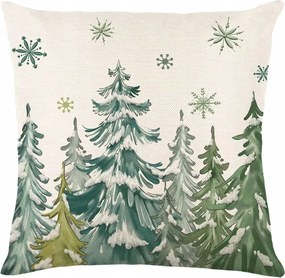 Karácsonyi Dekoratív Párnahuzat Zöld Erdő Karácsonyfa 45x45