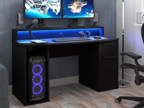 Gamer asztal York 100Fiókos, Ajtókkal, 76x140x65cm, Matt fekete