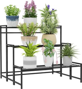 Outsunny 3-szintes Virágtartó, Benti és Kinti Használatra, Fém Növénytartó Polc, Több Szintes Virágtartó, 66 cm Magas Virágtartó Nappalihoz, Kert és B