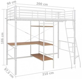 fehér fém emeletes ágykeret asztallal 90 x 200 cm