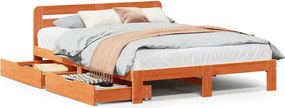 vidaXL viaszbarna tömör fenyőfa ágy matrac nélkül 140 x 190 cm