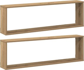 vidaXL 2 db kézműves tölgyszínű szerelt fa fali kockapolc 100x15x30 cm