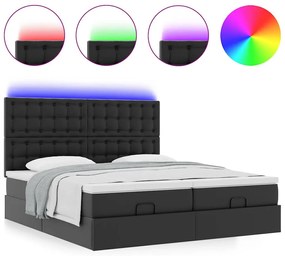 fekete műbőr ottomán ágy matracokkal &amp; LED-ek 180x200cm