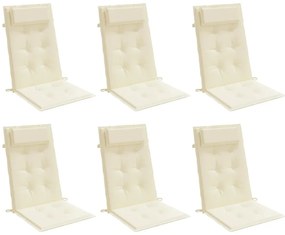 6 db krémszínű oxford-szövet magas háttámlájú székpárna