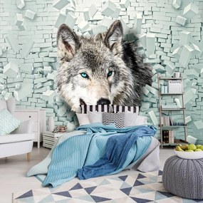 Fotótapéta - A farkas előkerül a 3D-s falból (152,5x104 cm)