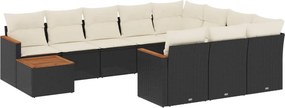 vidaXL 11 részes fekete polyrattan kerti ülőgarnitúra párnákkal