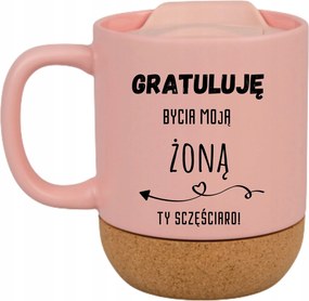 Rózsaszín Bögre Fedéllel És Parafa Aljjal Ajándék Feleségnek