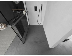 Mexen Kioto+, Walk-In zuhanyparaván polccal és akasztóval 70 x 200 cm, 8 mm átlátszó üveg fekete mintás, grafit profil, 800-070-121-66-78