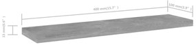 4 db betonszürke szerelt fa könyvespolc 40 x 10 x 1,5 cm