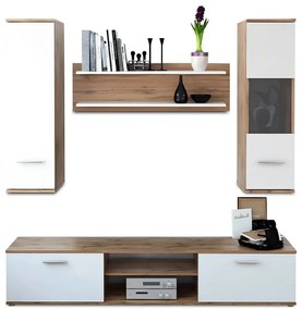 Nappali szekrénysor, tölgyfa wotan/fehér, WAW NEW