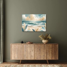 Üveg kép – Festett strand lágy színekben (70x50 cm)