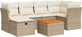 vidaXL 7 részes bézs polyrattan kerti ülőgarnitúra párnákkal