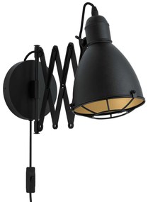 Eglo 43184 Treburley fali lámpa, kihúzható, arany színű belső festéssel, fekete, E27 foglalattal, max. 1x28W, IP20