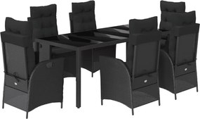 vidaXL 7 részes fekete polyrattan kerti étkezőgarnitúra párnával