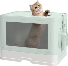 PawHut Fedett Macska Alomtálca Kivehető Tálcával és Lapáttal, 2 Ajtóval, Elülső Bejárat és Felső Kijárat 48.5x38x36.5 cm Világos Zöld és Fehér | Aosom