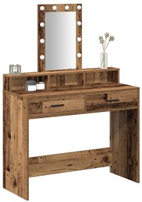 Sminkasztal LED világítással Régi fa 100x41x140 cm