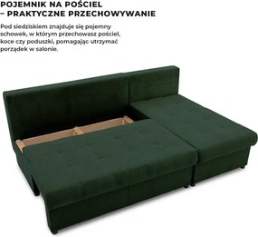 Venezia sarokkanapé, kordbársony, univerzális oldal, hab töltet, zöld