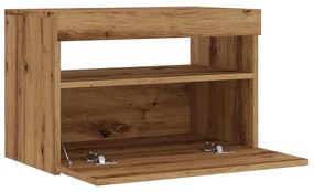 kézműves tölgy szerelt fa TV-szekrény LED-ekkel 60x35x40 cm