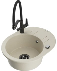 Mexen Kevin 1-medencés gránit mosogató Duo konyhai csapteleppel, bézs - 6517-69-671701-70-B