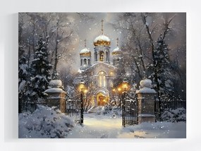 Vászonkép Canvas Tájkép Tél Hó Este Templom 80x60