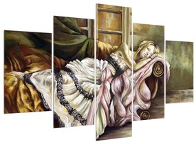 Ruhába öltözött szomorú hölgy képe (150x105 cm)