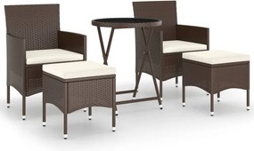 vidaXL 5 részes barna polyrattan és edzett üveg kerti bisztrószett