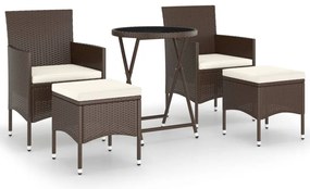 vidaXL 5 részes barna polyrattan és edzett üveg kerti bisztrószett